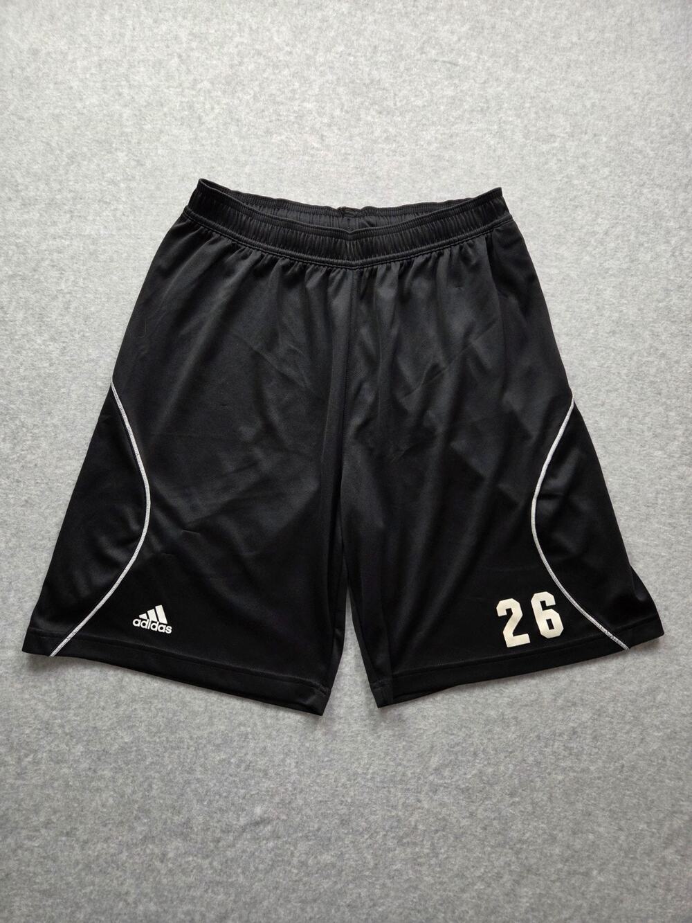 Adidas Climalite Men's Medium Soccer Shorts Black White Piping Team Number 26